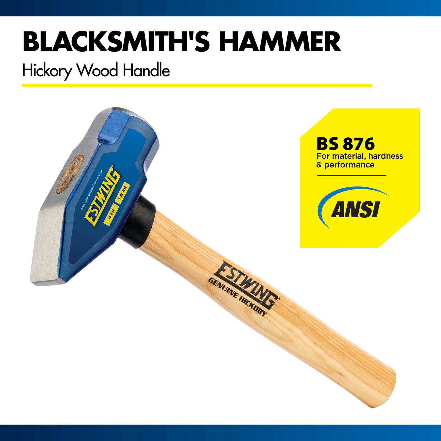 4 lbs Blacksmith Hammer with 14" Hickory Wood Handle