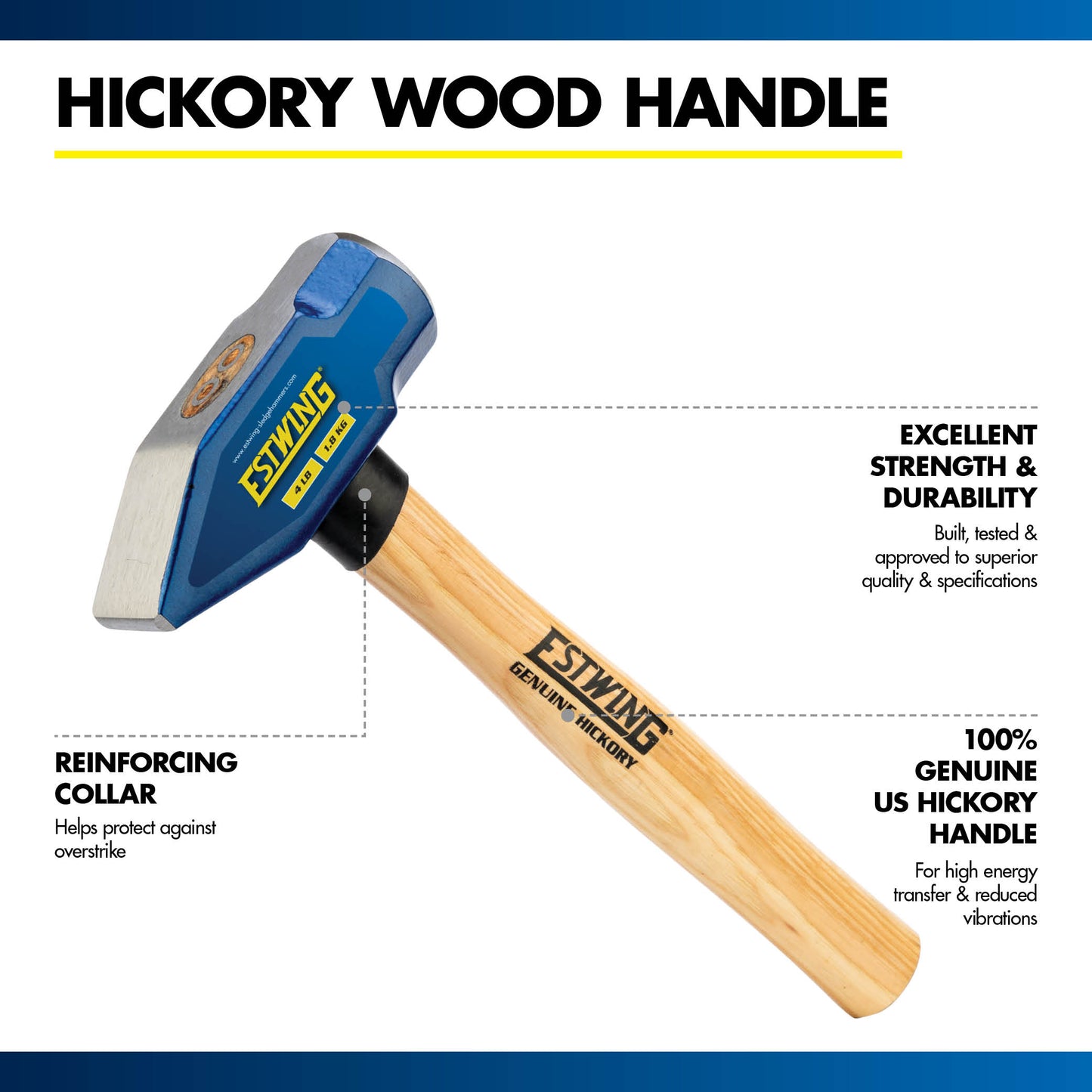 4 lbs Blacksmith Hammer with 14" Hickory Wood Handle