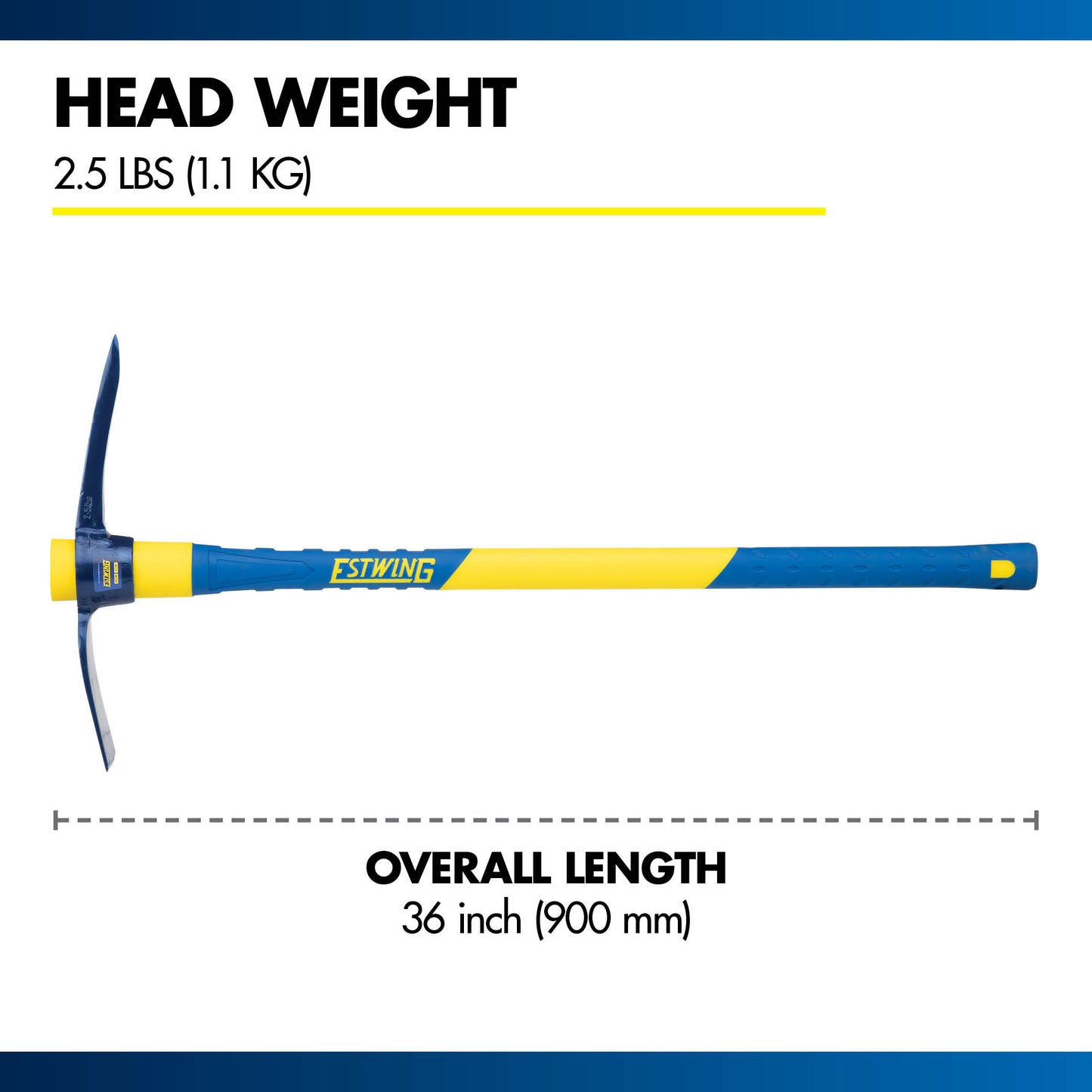 2.5 lb Pick 36" Mattock Fiberglass Handle