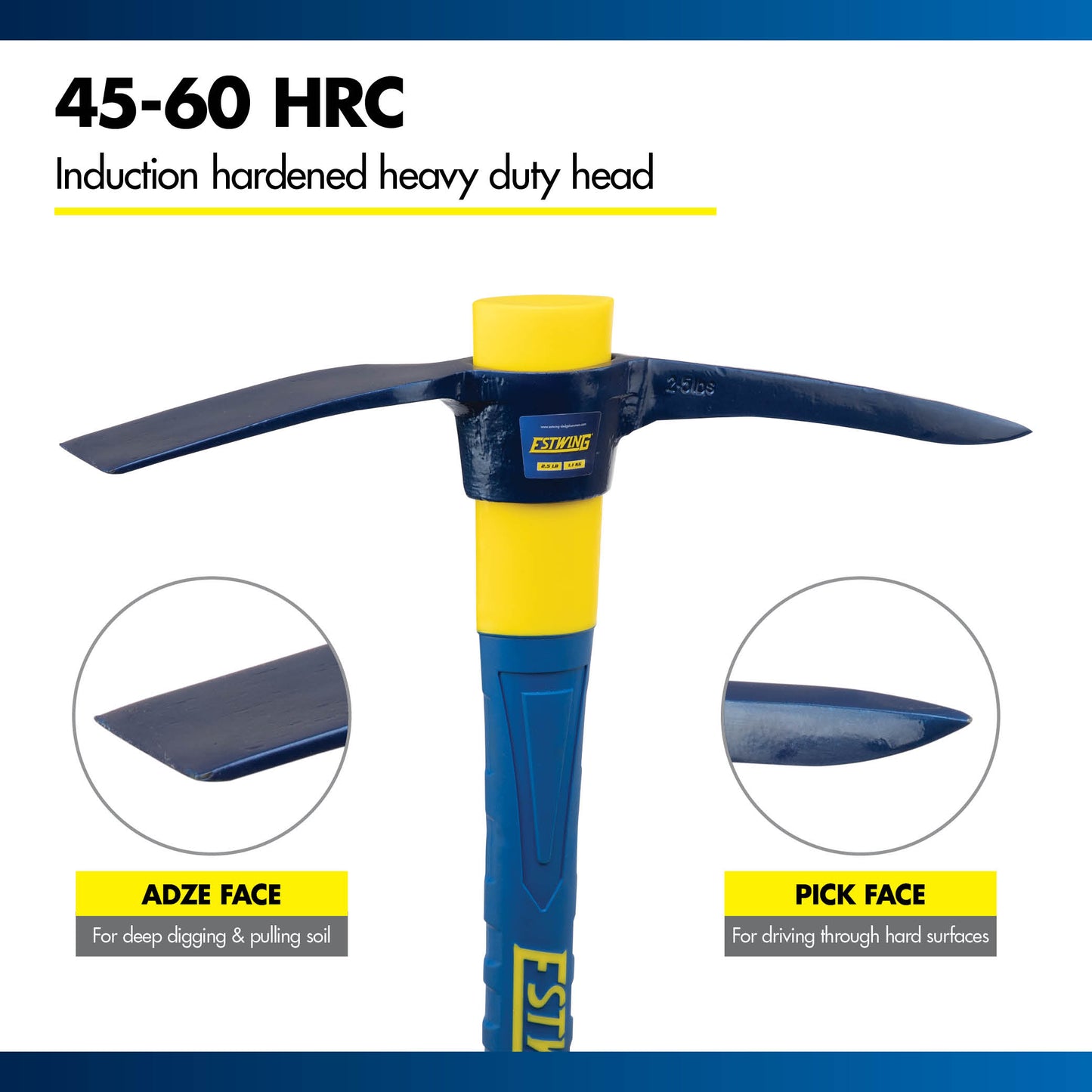 2.5 lb Pick 36" Mattock Fiberglass Handle