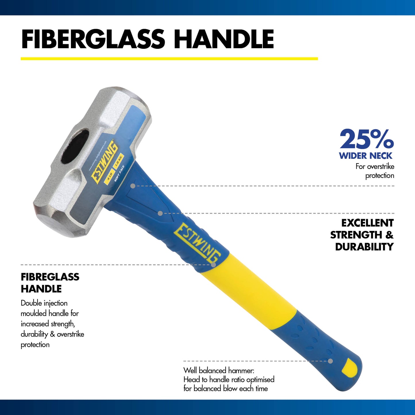 Estwing 4 lb. Soft Face Head, 16" Length Fiberglass Handle Sledge Hammer